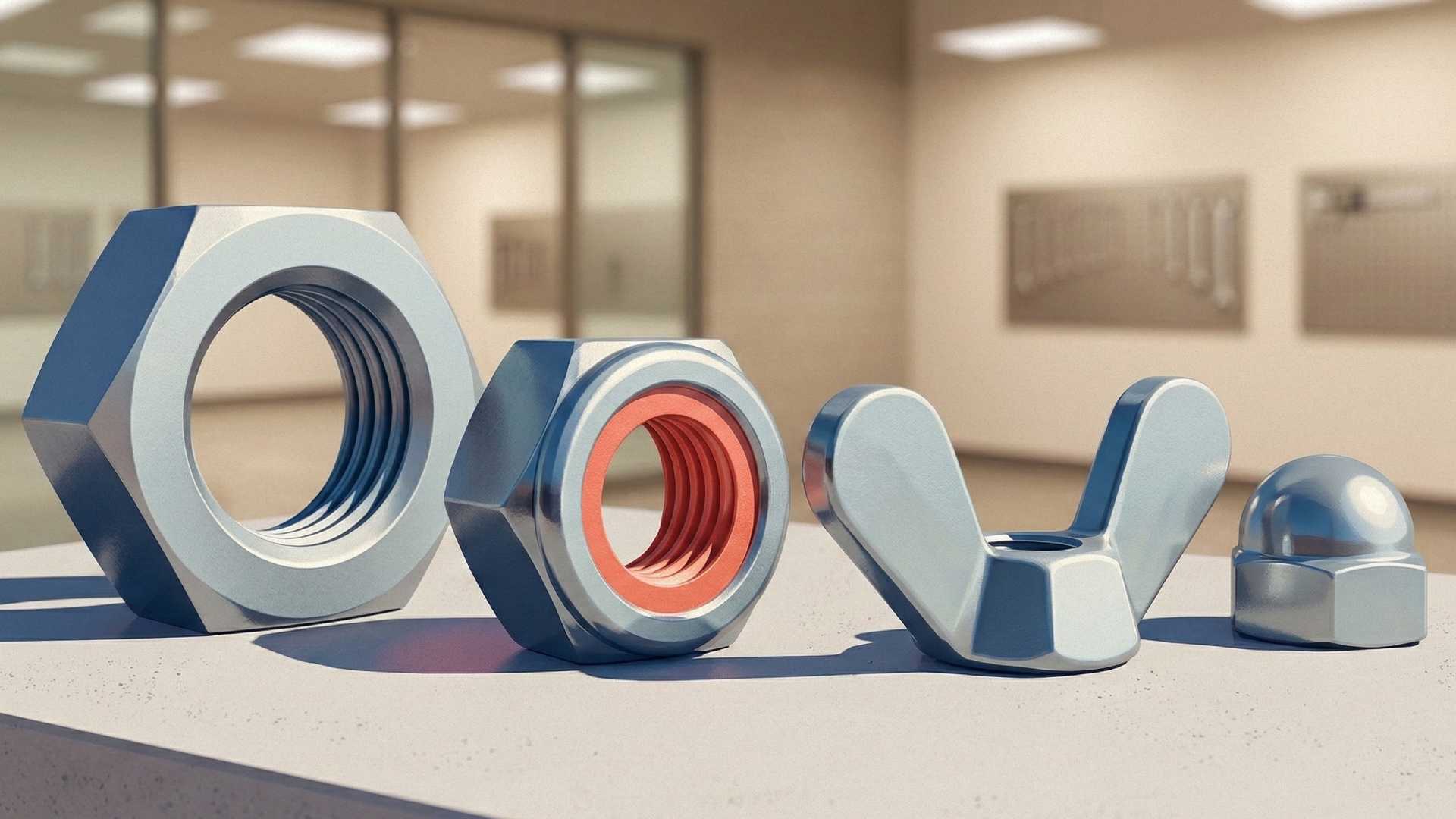 Tipos de tuercas: usos y diferencias (hex, seguridad, mariposa).