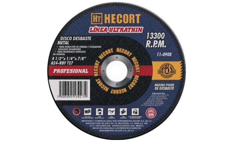 Artículo HECORT ABRAS ECONOBALANCE T27, DESBASTE METAL 4 1/2X 1/4 X 7/8 A de nuestra sub línea ABRASIVOS referente a la línea adhesivos y abrasivos