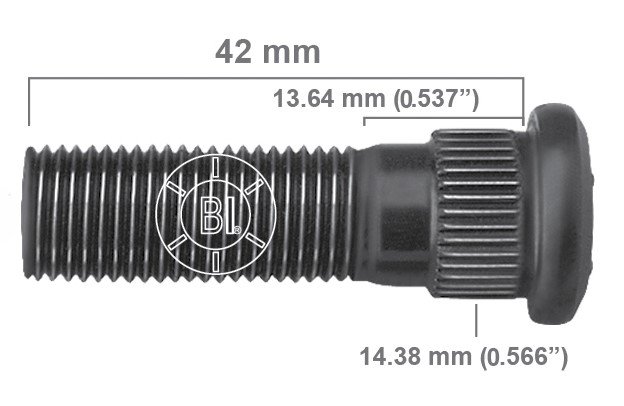 Artículo BIRLO RUEDA DERECHA M12-1.25X43.000 (1.69IN) BR40-009RP H44-162 H29-001 4162-R de nuestra sub línea PERNO AGRICOLA referente a la línea automotriz